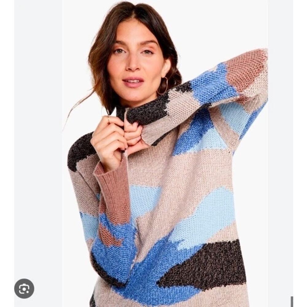 Nic + Zoe Winter Waves Mock Neck Sweater XS Earthy Abstract Knit Pullover EUC - Picture 2 of 13